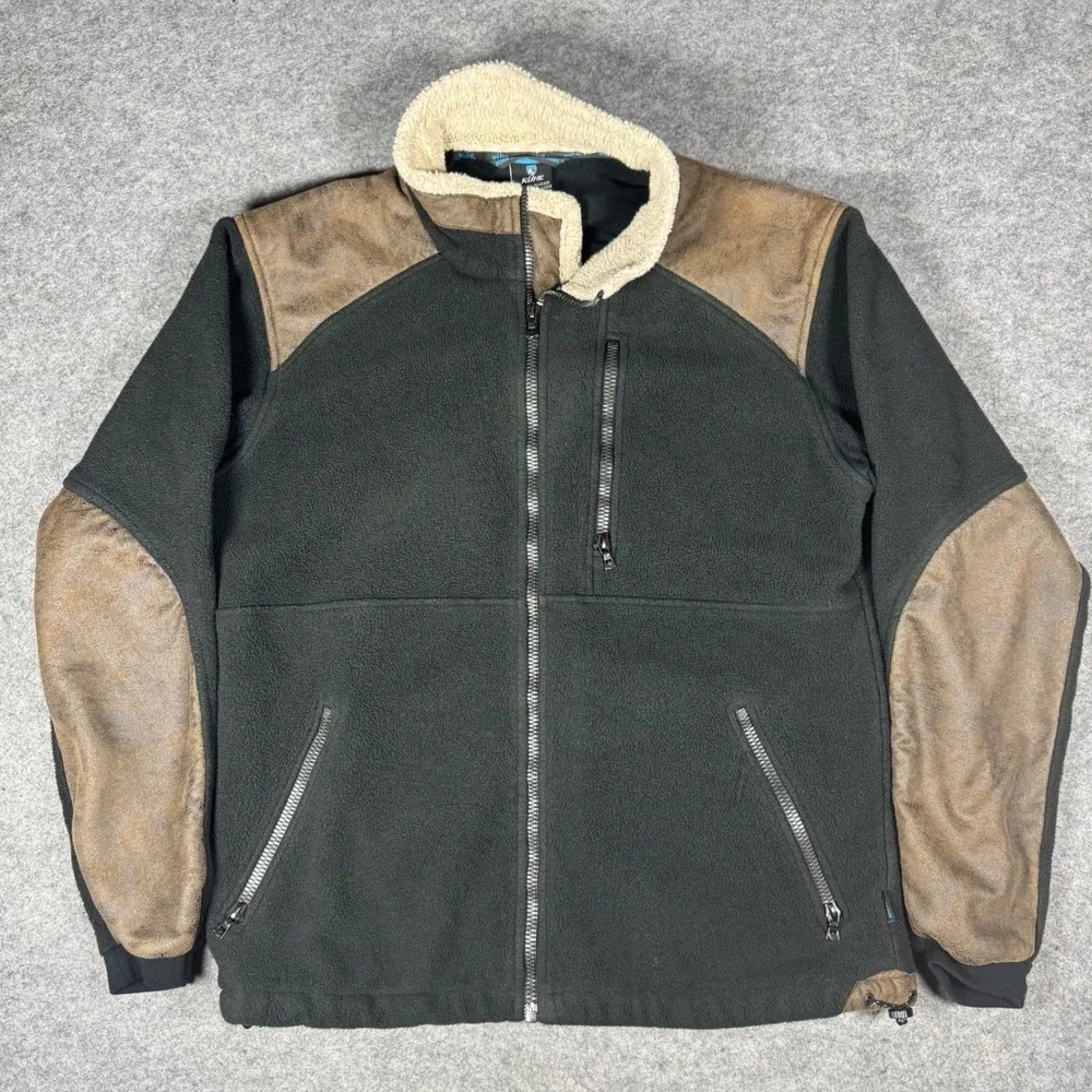 Kuhl Mens ALPENWURX Full Zip Fleece Jacket Faux Leather Trim Shearling Collar